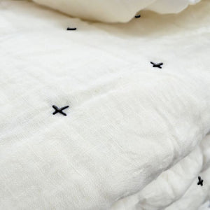 Plus-Stitch Linen Bed Coverlet