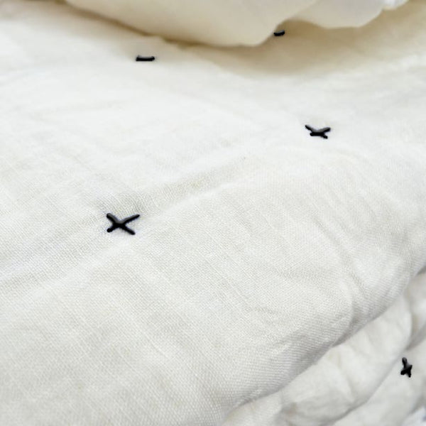 Plus-Stitch Linen Bed Coverlet