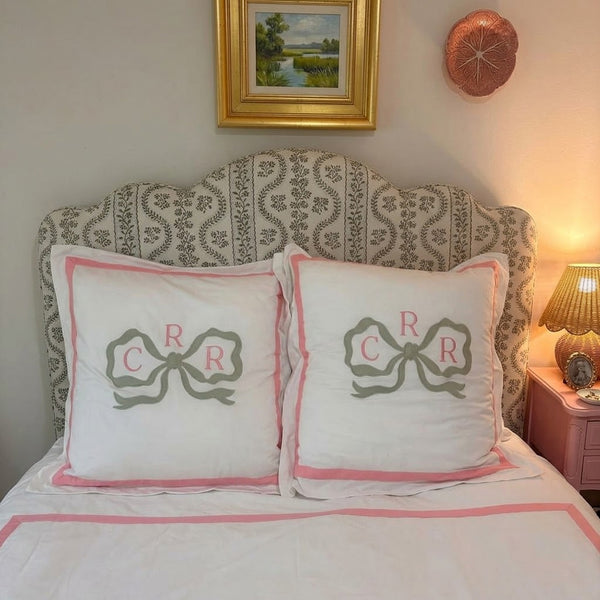 Bow Appliqué Monogram Embroidery Cotton Duvet Cover Set