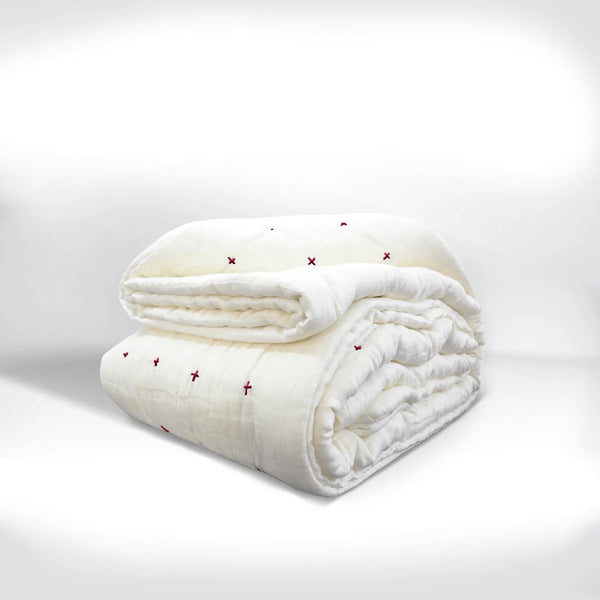 Plus-Stitch Linen Bed Coverlet