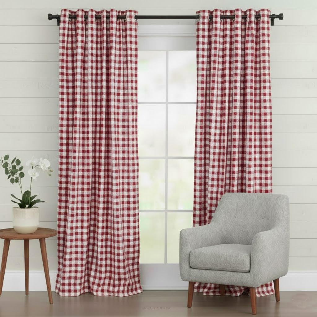 Gingham Pattern Curtain (Set of 2)