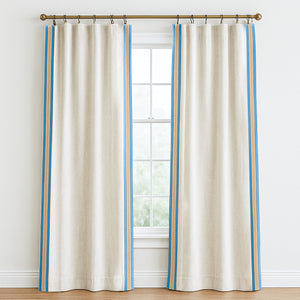 Contrast Border Frame Cotton Curtain (Set Of 2)