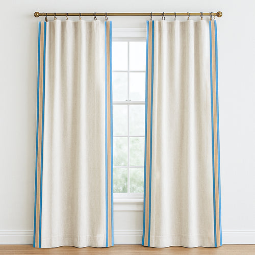 Contrast Border Frame Cotton Curtain (Set Of 2)