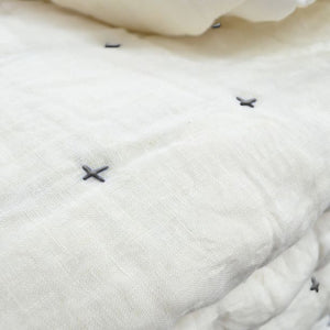 Plus-Stitch Linen Bed Coverlet