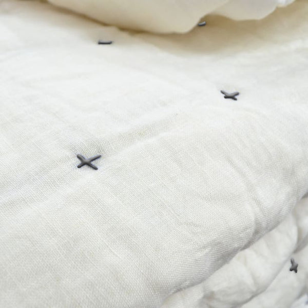 Plus-Stitch Linen Bed Coverlet