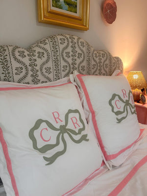 Bow Appliqué Monogram Embroidery Cotton Euro Sham