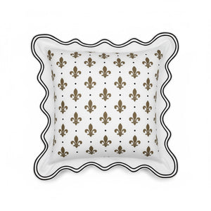 Fleur-de-Lis Embroidered Double Scalloped Pillow Cover