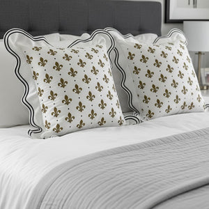 Fleur-de-Lis Embroidered Double Scalloped Pillow Cover