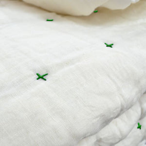 Plus-Stitch Linen Bed Coverlet
