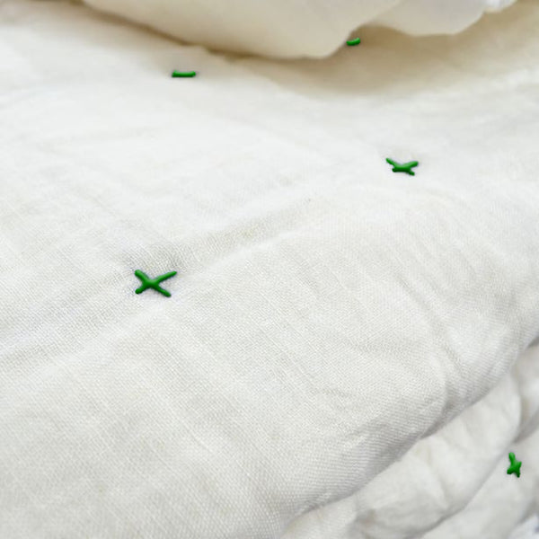 Plus-Stitch Linen Bed Coverlet