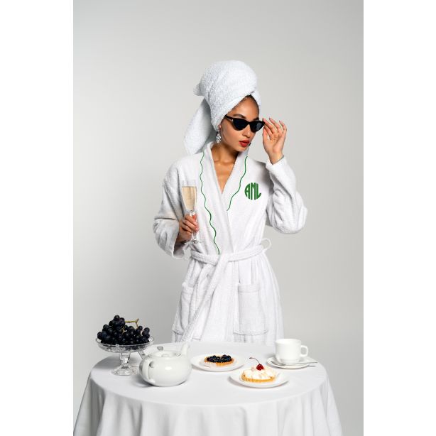 Showerdrape Robe Scalloped Embroidered Cotton Bath Robe