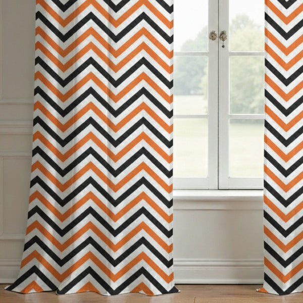 Halloween Zigzag Seamless Pattern Curtain (Set Of 2)