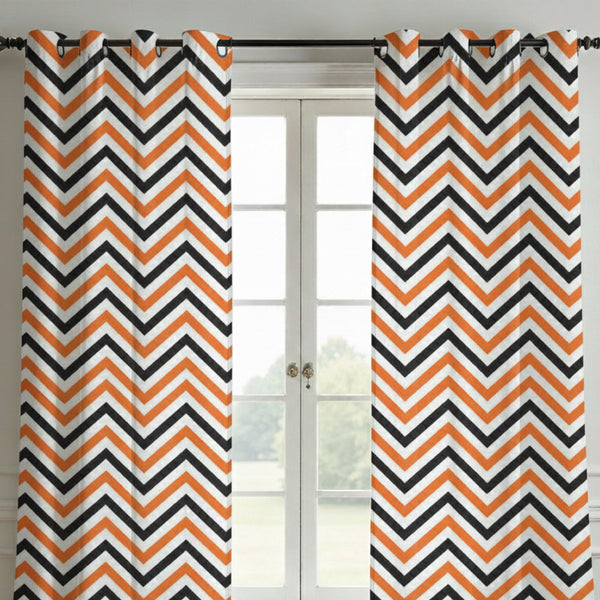 Halloween Zigzag Seamless Pattern Curtain (Set Of 2)