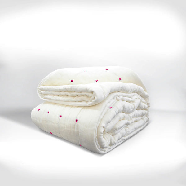 Plus-Stitch Linen Bed Coverlet