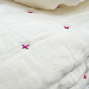 Plus-Stitch Linen Bed Coverlet