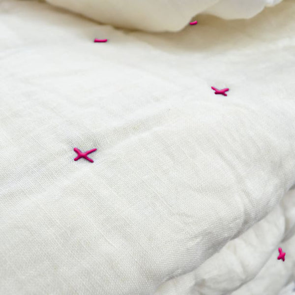 Plus-Stitch Linen Bed Coverlet