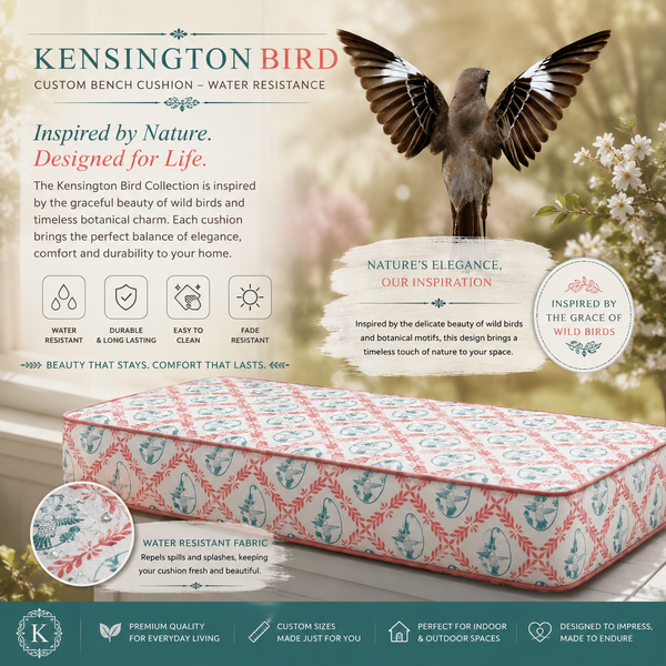 Kensington Bird Custom Bench Cushion - Water Resistance