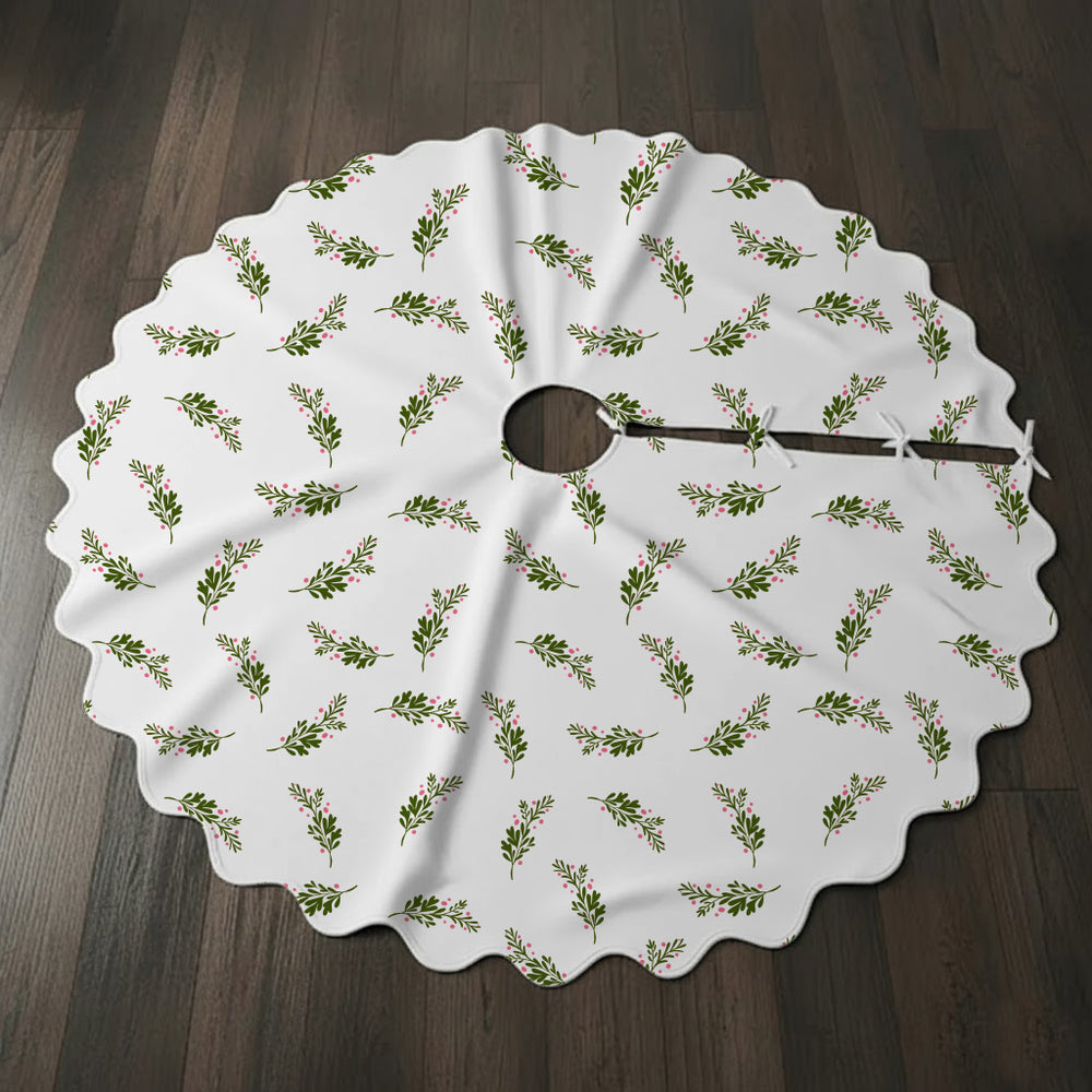 Leaf & Berry Pattern Christmas Tree Skirt