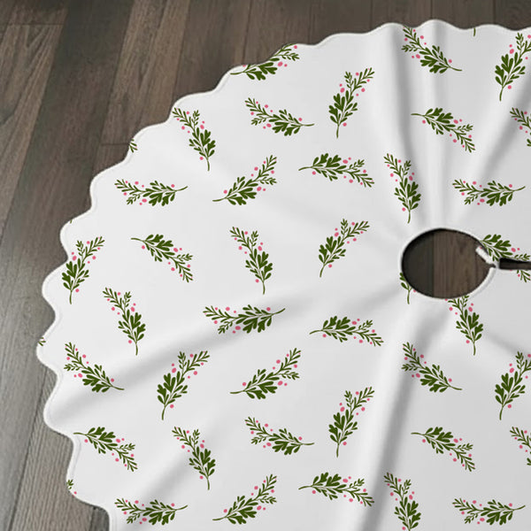 Leaf & Berry Pattern Christmas Tree Skirt