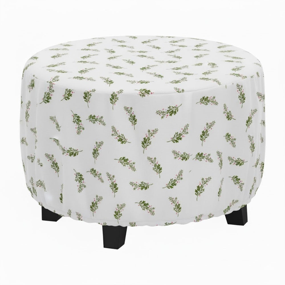 Leaf & Berry Pattern Printed Ottoman Cover