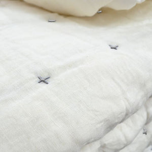 Plus-Stitch Linen Bed Coverlet