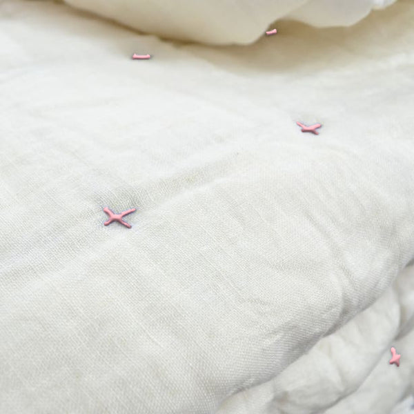 Plus-Stitch Linen Bed Coverlet