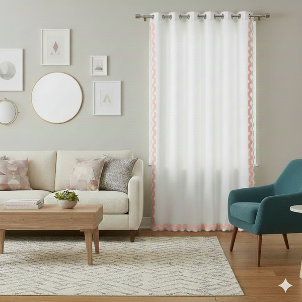 400TC U Shape Applique Scalloped Embroidery Cotton Curtain