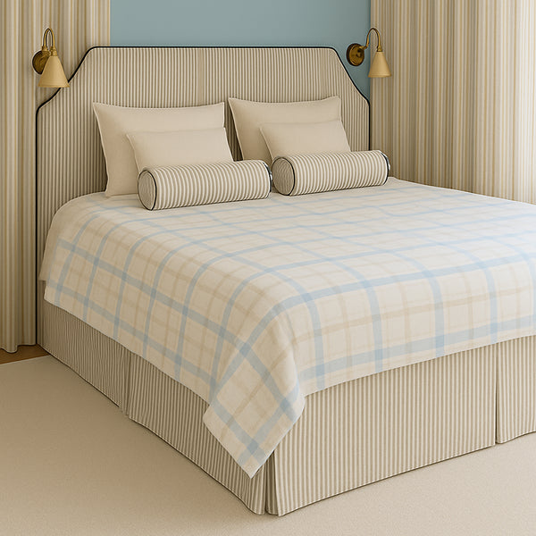 Luxury Striped Upholstered Headboard with Contrast Piping