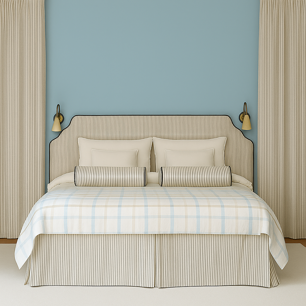 Luxury Striped Upholstered Headboard with Contrast Piping