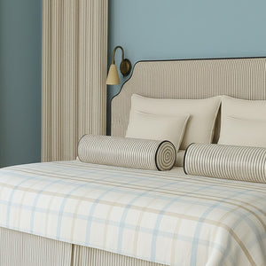 Luxury Striped Upholstered Headboard with Contrast Piping