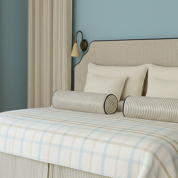 Luxury Striped Upholstered Headboard with Contrast Piping