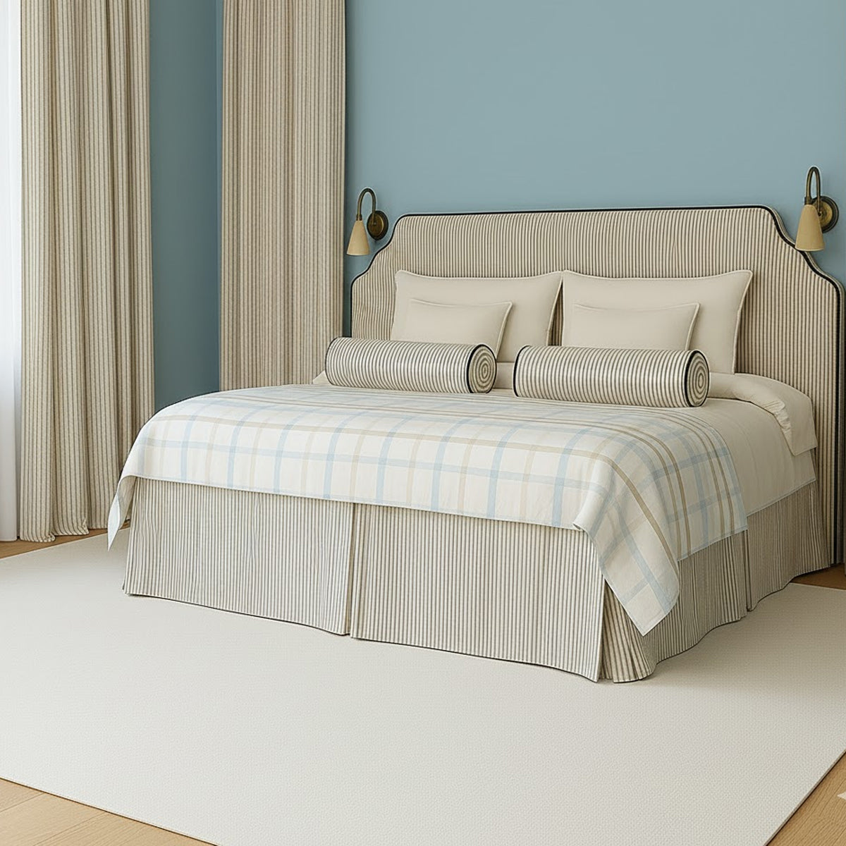 Luxury Striped Upholstered Bed Skirt