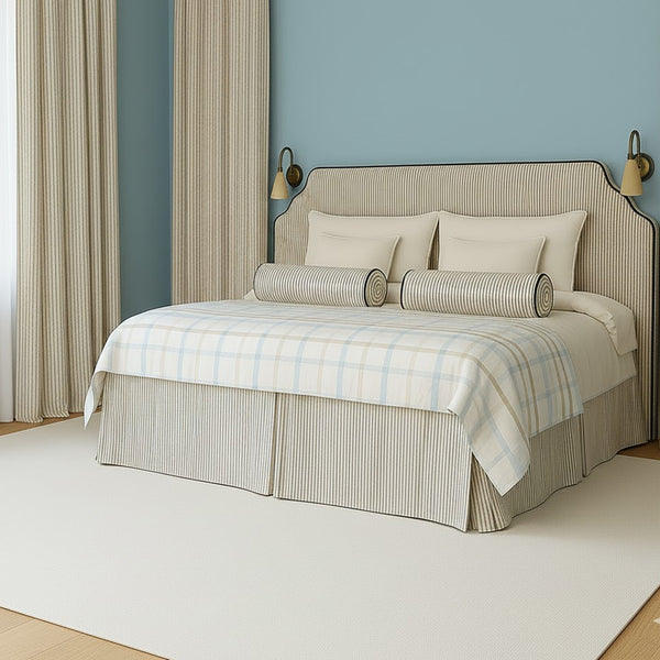 Luxury Striped Upholstered Headboard with Contrast Piping