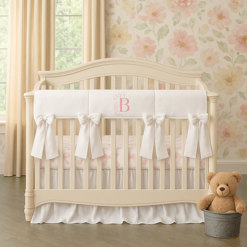 Crib Railing Monogram Bows Cotton Knitted Crib Rail Cover