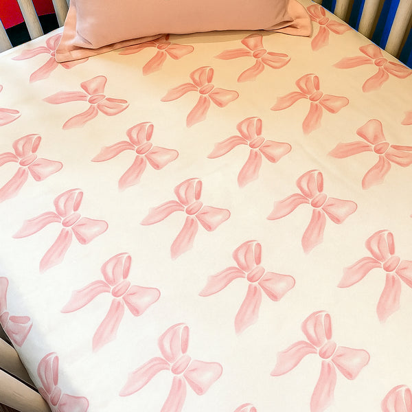 Monogram Bows Cotton Knitted Crib Rail Cover