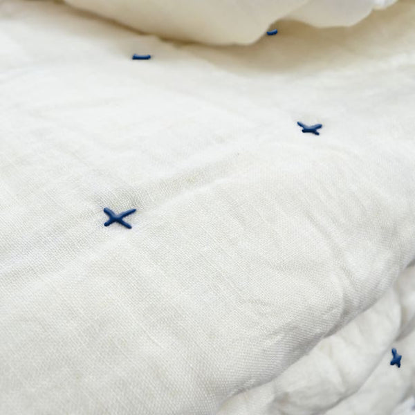 Plus-Stitch Linen Bed Coverlet