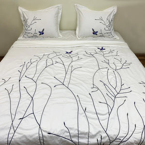 Swallow Embroidered Cotton Sateen Duvet Cover Set