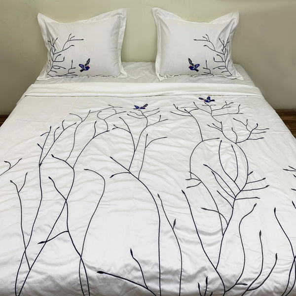 Swallow Embroidered Cotton Sateen Duvet Cover Set
