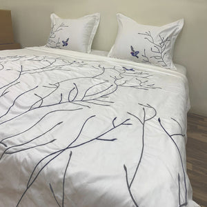 Swallow Embroidered Cotton Sateen Duvet Cover Set