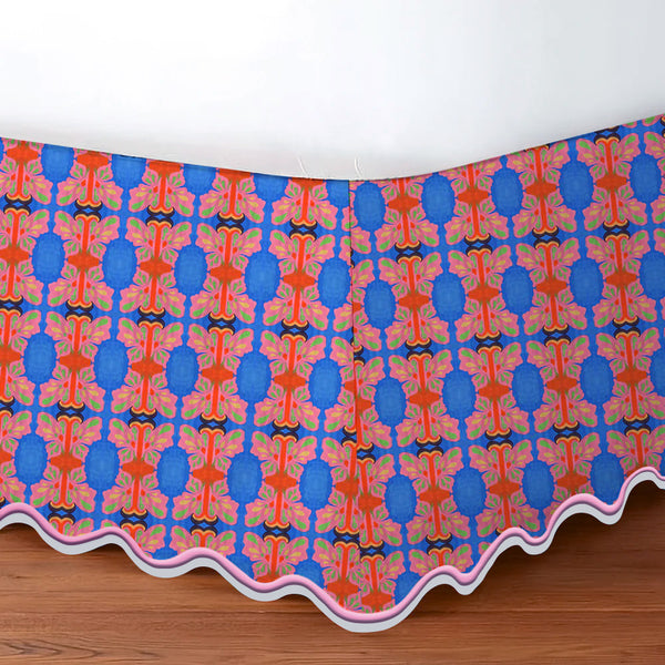 Symmetric Butterfly Watercolor Scallop Bed Skirt