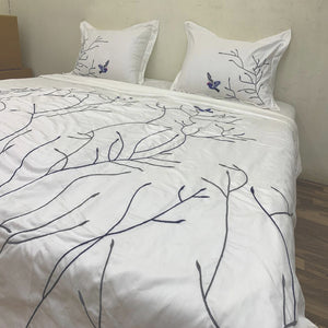 Swallow Embroidered Cotton Sateen Duvet Cover Set