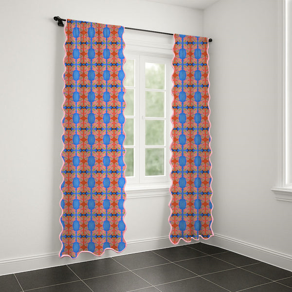 Symmetric Butterfly Watercolor Scallop Curtain (Set of 2)