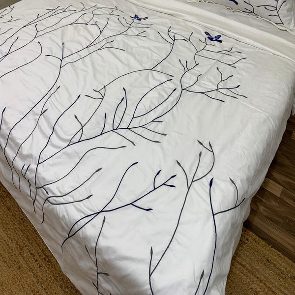 Swallow Embroidered Cotton Sateen Duvet Cover Set