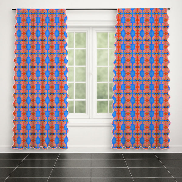 Symmetric Butterfly Watercolor Scallop Curtain (Set of 2)