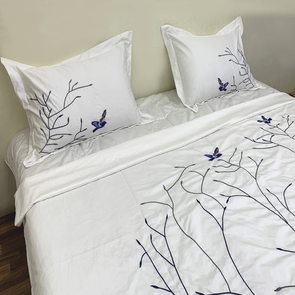 Swallow Embroidered Cotton Sateen Duvet Cover Set