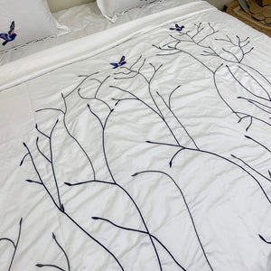 Swallow Embroidered Cotton Sateen Duvet Cover Set