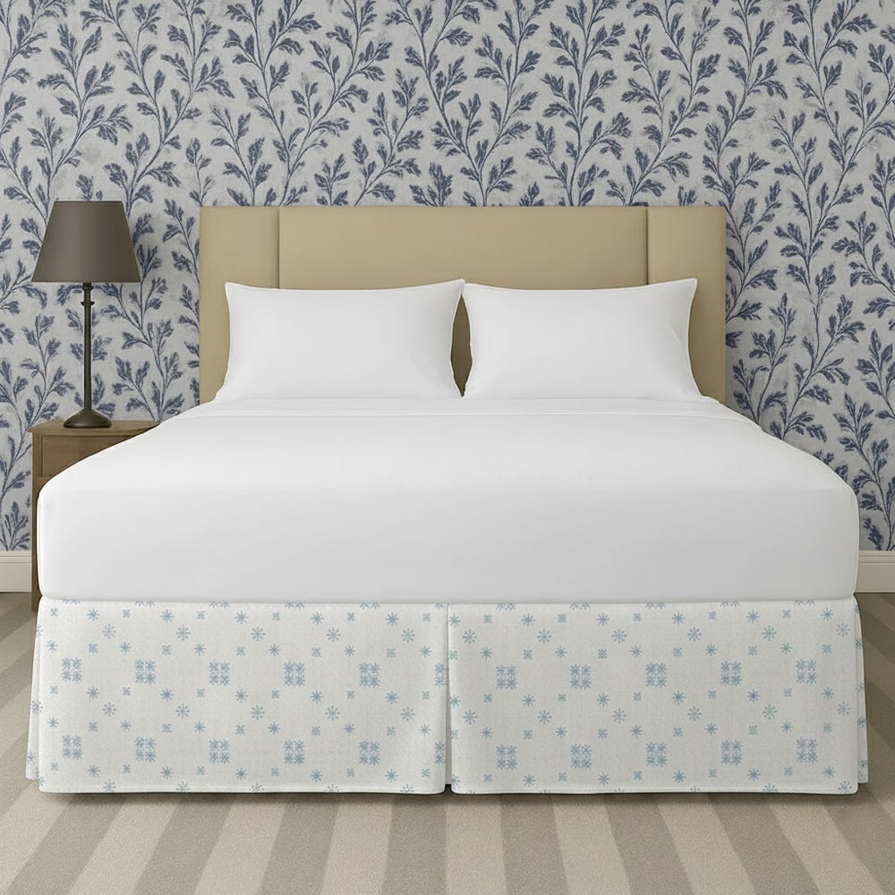Pale Blue Snowflake Pattern Printed Bed Skirt