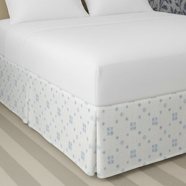 Pale Blue Snowflake Pattern Printed Bed Skirt
