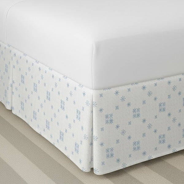 Pale Blue Snowflake Pattern Printed Bed Skirt