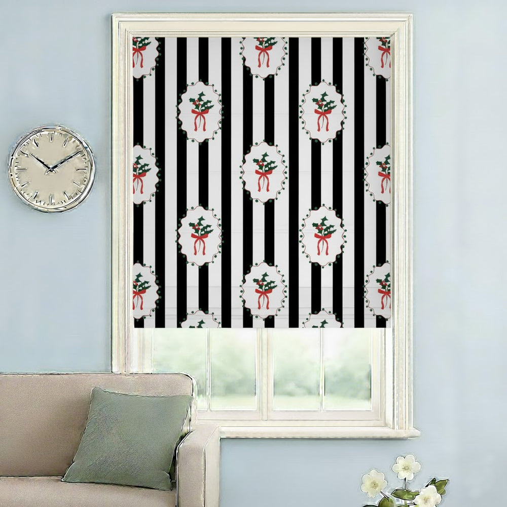 Poinsettias and Holly Roman Shades